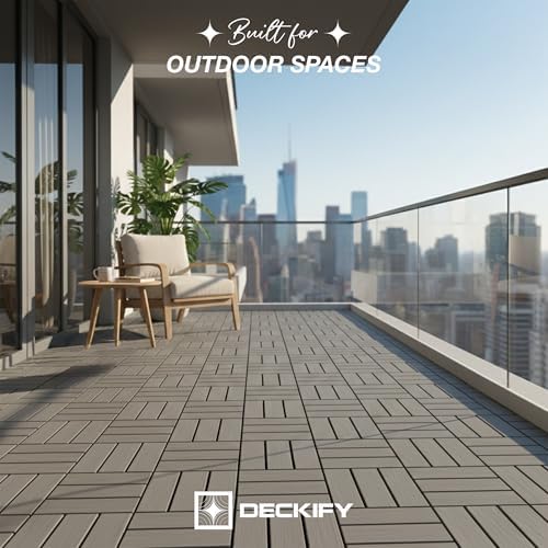 Acacia Interlocking Deck Tiles Outdoor Waterproof All Weather Gray Crossed