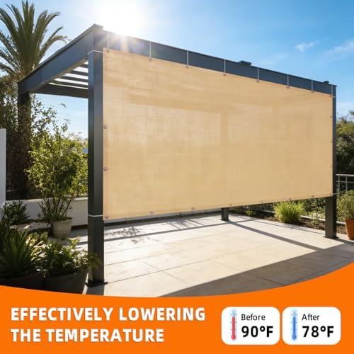 JUNFLYING 90% Shade Cloth 12x20ft, Patio Pergola Sun Cover with Grommets