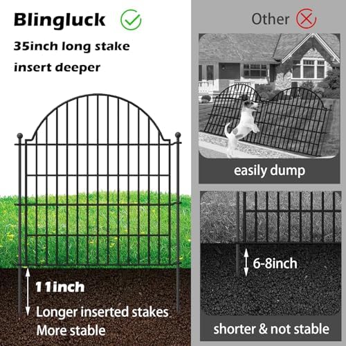 5 Panels No Dig Decorative Garden Fence with Gate, 32in(H) x11.8ft(L)