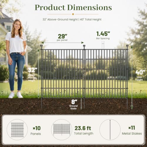 No Dig Garden Fence Outdoor for Yard, 32in (H) x 23.6ft(L)