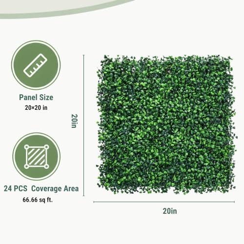 20''x20'' 24 Pieces Artificial Hedge Boxwood Panels UV Resistant
