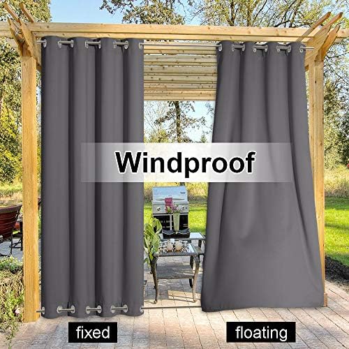 NICETOWN 2 Panels Grey Blackout Outdoor Curtains for Patio Waterproof 84"...