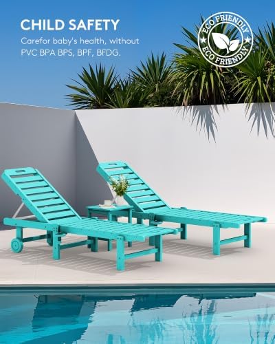 SERWALL HDPE Outdoor Chaise Lounge with Cup Holder & Wheels, Aruba