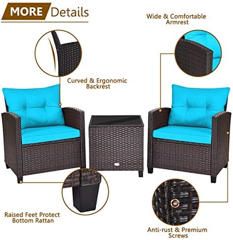 HAPPYGRILL 3-Piece Patio Furniture Set Outdoor Rattan Wicker Bistro Sofa Set ...