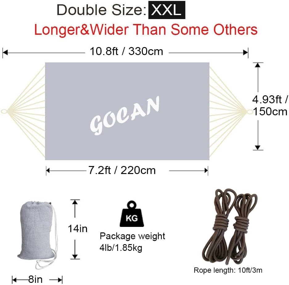 GOCAN Hammock 2 Person Outdoor bedsize 220 x 150cm(Gray)