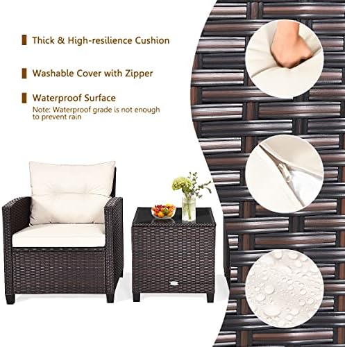 KOTEK 3 Piece Patio Furniture Set, White