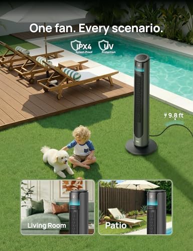 DREO Smart Tower Fan for Indoor & Outdoor Use, 33 ft/s High Velocity, 20 dB