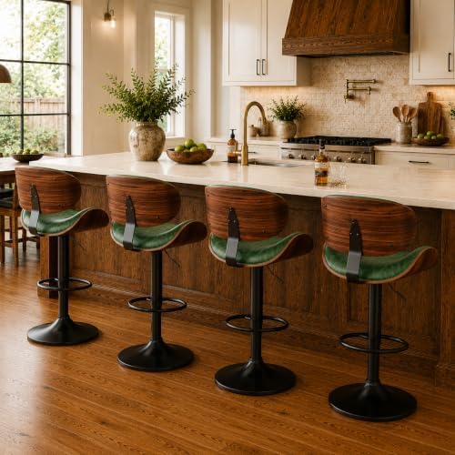 YaFiti Adjustable Bentwood Swivel Bar Stools Set of 2, Green