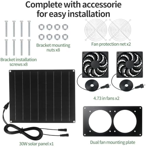30W Solar Panel Powered High Airflow Dual Exhaust Intake Vent Fan Mount Kit