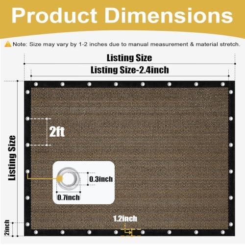 Shade&Beyond 90% Sun Shade Cloth with Grommets, 8' X 8' Pergola S...