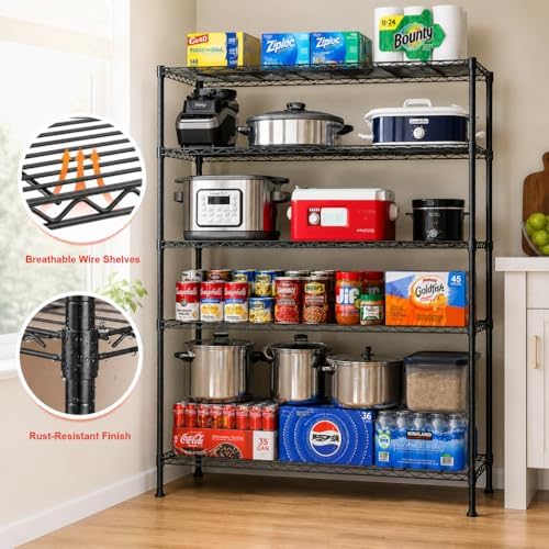 REIBII 5-Tier Storage Shelves, Space Saving&1000LBS Heavy Duty for Garage