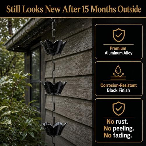 10FT Rain Chain for Gutters, Black Aluminum Daffodil Flower Design, Extra Lar...
