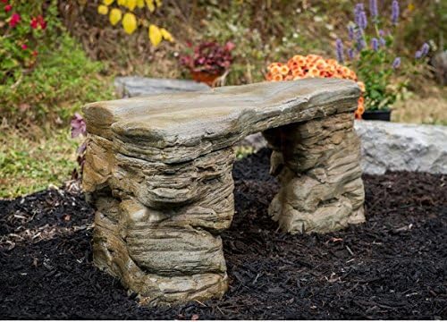 Cast Stone Petrified Rock Bench, Outdoor Garden Patio Bench 3 Piece Hand Scul...