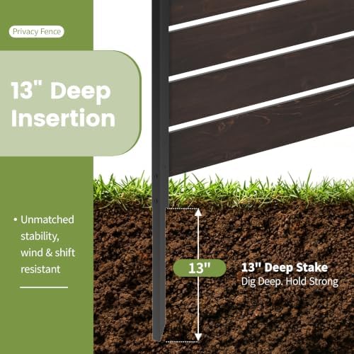 Wood Privacy Screen, No Dig Outdoor Fence,Dark Brown
