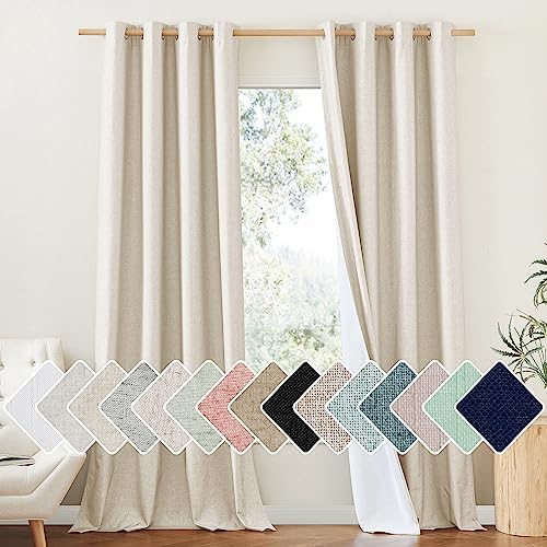 NICETOWN 100% Absolutely Blackout Linen Curtains with Thermal Insulated White...