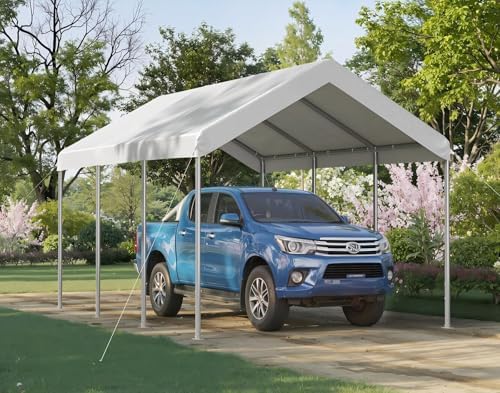 Aoxun 10x20 ft Heavy Duty Carport, Adjustable Height Portable Garage, White