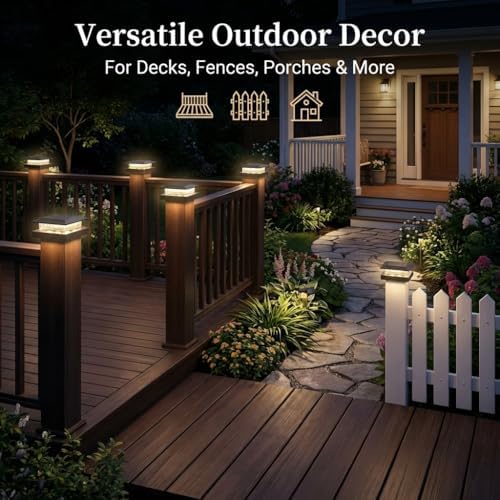 12 Pack Solar Post Cap Lights 4x4, Dual-Color Waterproof Fence Post Solar Lig...