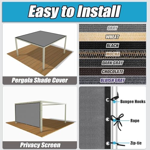 Amagenix 90% Sun Shade Cloth with Grommets, 8' x 16' Pergola Replacem...