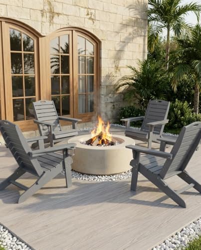 Adjustable Adirondack Chairs with Retractable Ottoman, HDPE Folding Adirondac...