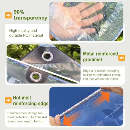 Clear Tarps Heavy Duty Waterproof - 8x10ft Clear Plastic Tarp with Grommets T...