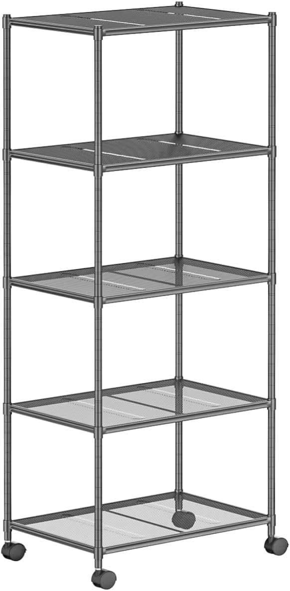 OVICAR Storage Shelf with Wheels - Adjustable 5 Tiers Mesh Wire Shelving Unit...