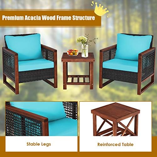 HAPPYGRILL 3 Pieces Outdoor Patio Furniture Set Wicker Chairs with Coffee Tab...