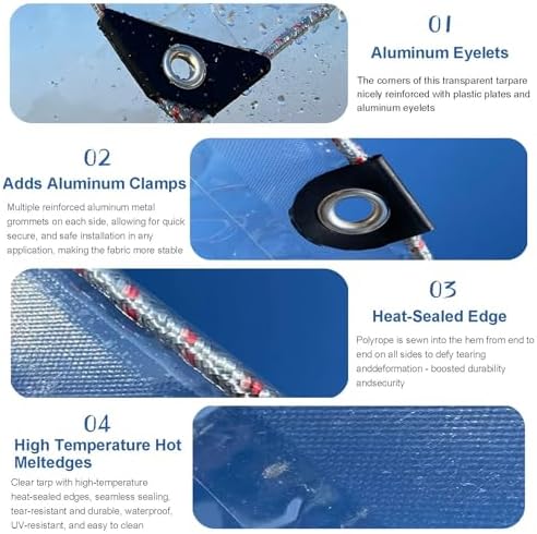 Clear Tarp 10'x12' 8MIL - Heavy-Duty Transparent Waterproof, Wind &am...