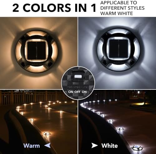 AGPTEK Solar Driveway Lights Outdoor 12 Pack, 2 Color Modes LED Deck Dock