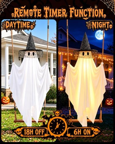 Halloween Swinging Ghost Outdoor Decor: 6.6FT Spooky Hanging Ghost with Hat