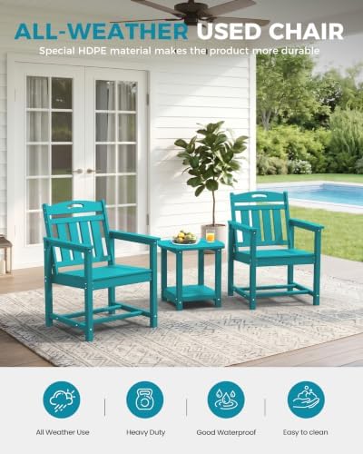 Ciokea HDPE Outdoor Patio Dining Chairs Set of 2, All-Weather, Lake Blue
