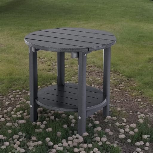 LZRS Round Adirondack Side Table Double End Table, Outdoor Side Tables for Pa...