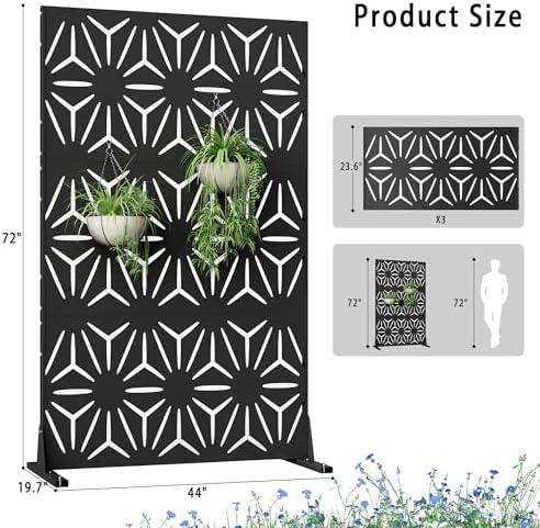 Metal Privacy Screen for Outdoor Freestanding Privacy Screens, 72" H x 4...