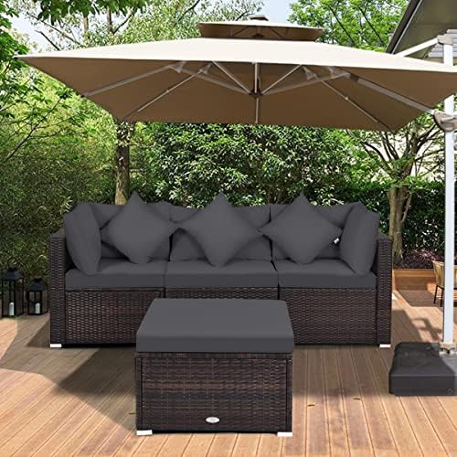 Tangkula 4 Pieces Patio Rattan Sofa Set, Outdoor Wicker Sectional Furniture S...