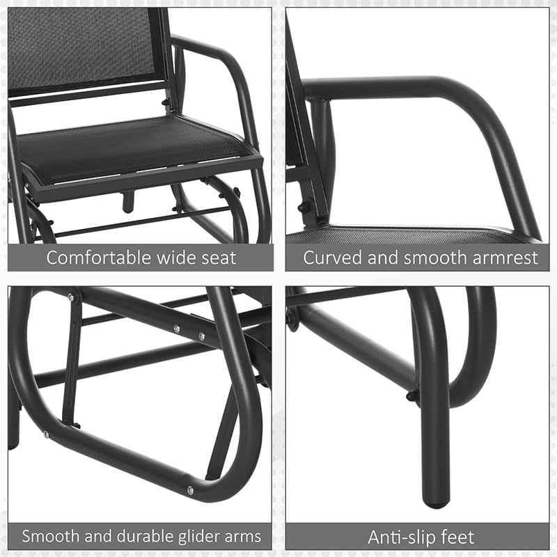 Outsunny Porch Glider Set of 2 Steel Frame Black