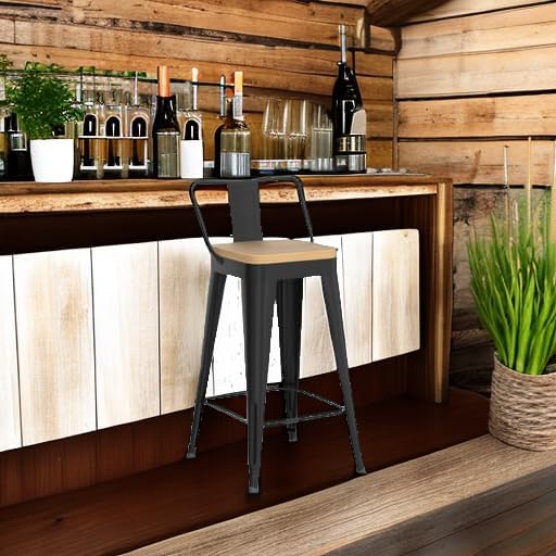 WENTMENT Metal Bar Stools Set of 4 Counter Height Barstools with Removable Ba...