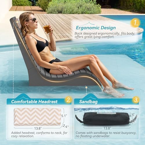 Pool Chairs Set of 2, Fade-Proof for Shallow Water with Headrest | Anti-Float...
