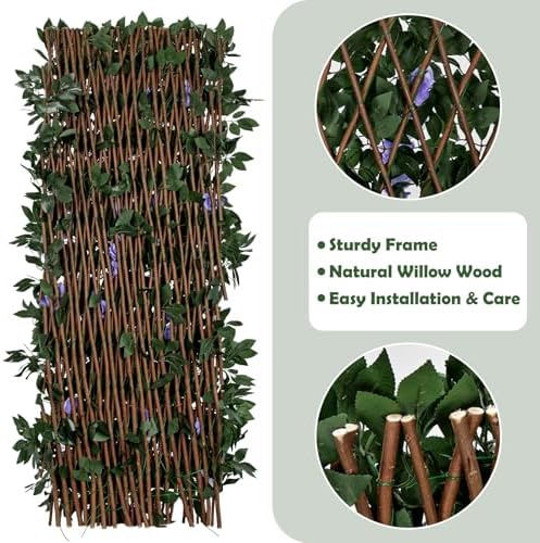 Expandable Faux Fence Privacy Screen with Flowers for Indoor Outdoor Balcony ...