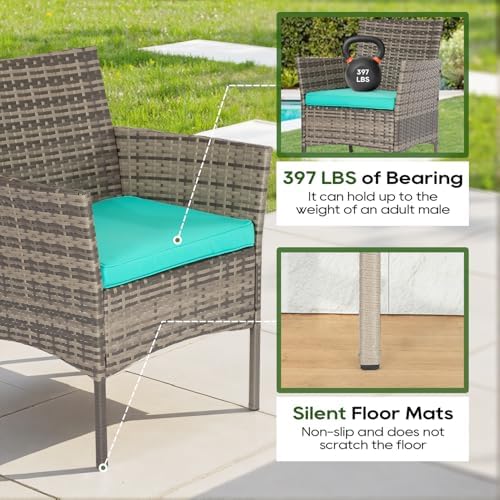 FDW 3-Piece Patio Furniture Set | Gray & Blue | Outdoor Wicker Furniture