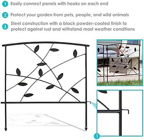 Sunnydaze No Dig Decorative Garden Fence Border, 5 Panels, 10' Total, Black