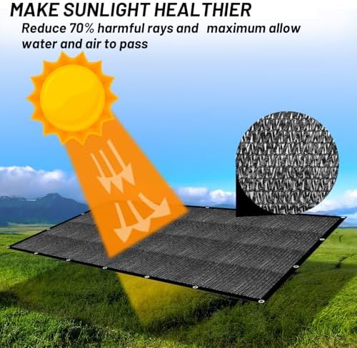 Cool Area Sun Shade Cloth with Grommets for Garden, 70% 14x20ft, Black