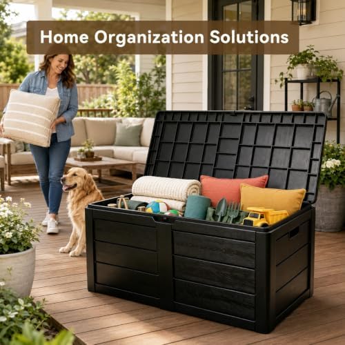 70 Gallon Deck Box, Outdoor Storage Box Waterproof, Patio Storage