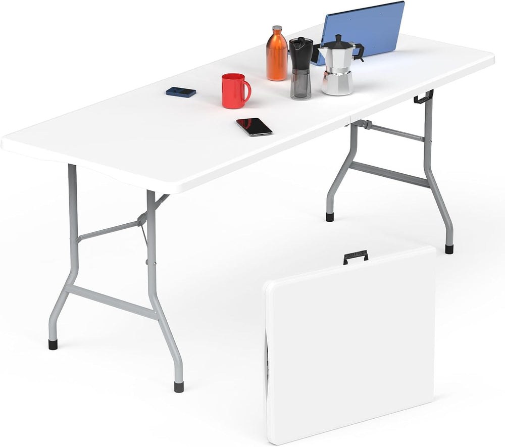 HLPB Folding Table 6 ft, Foldable Camping Table with Handle & Safety Locks
