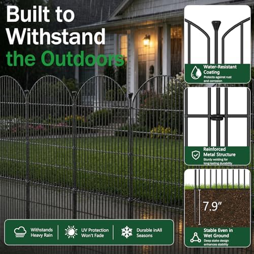 No Dig Garden Fence Panels, Dog Fence Outdoor for Yard, 12 Pack with Gate