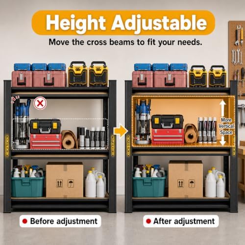 Heavy Duty Garage Shelving 3 Tier, 31.5" H × 34" W × 18" D