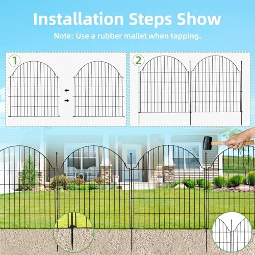 5 Panels No Dig Decorative Garden Fence with Gate, 32in(H) x11.8ft(L)