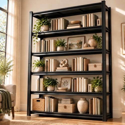 Metal Book Shelf, Adjustable Tall Bookcase No-Assembly-Required BookShelves