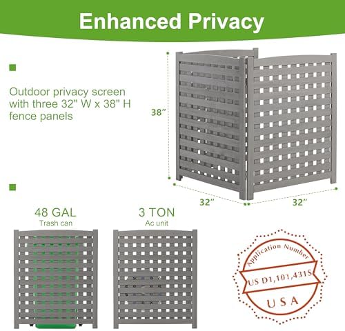 3-Panel Outdoor Air Conditioner Fence Screen, Outside Wood Privacy Fence, Tra...