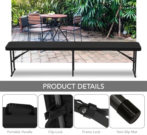 AJP Distributors 2 Pack 6 Foot Portable Plastic Folding Bench, Black
