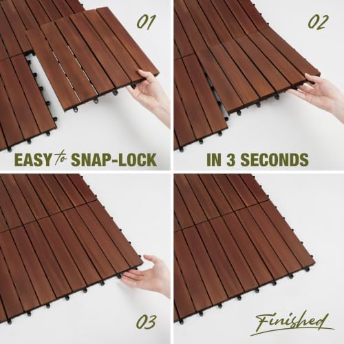 Acacia Wood Interlocking Deck Tiles, Patio & Backyard Tile, 12 in, 9 PCS