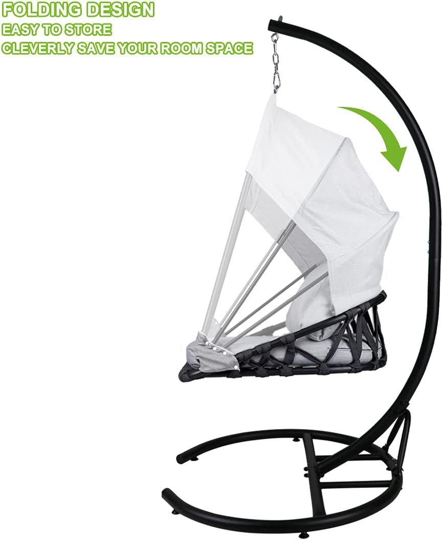 Foldable Hanging Chair Swing Hammock Egg Chair PE Rattan Wicker Seat w/Padded...